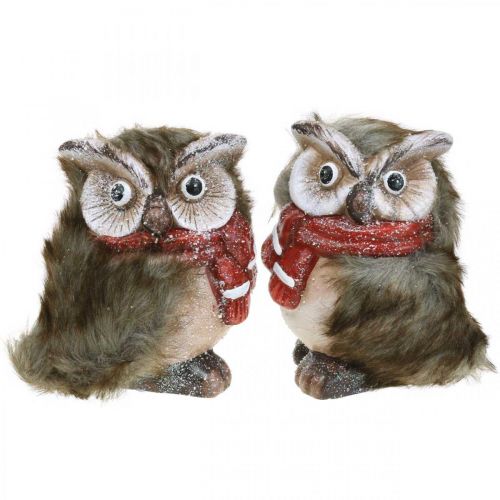 Floristik24 Chouette décorative en céramique avec écharpe figurines décoratives hiver H15cm 2 pcs