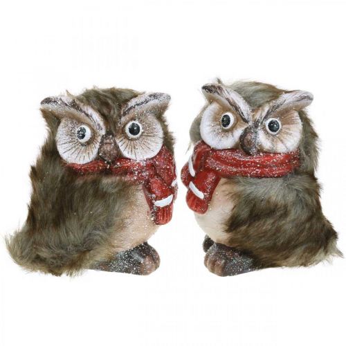 Article Chouette décorative en céramique avec écharpe figurines décoratives hiver H15cm 2pcs