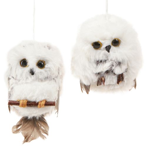 Article Chouette décoration figurines de chouette à suspendre blanc gris 6cm 4pcs