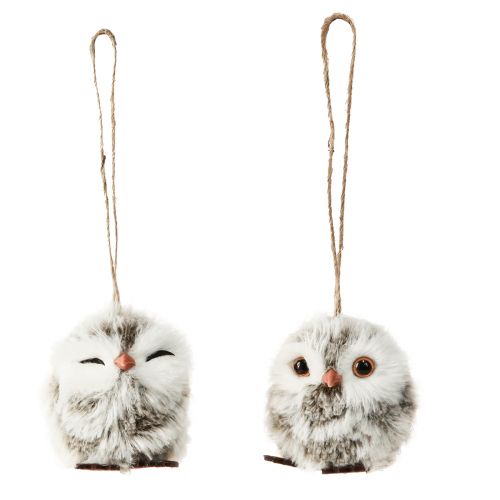 Article Décoration chouette poussins chouettes à suspendre blanc marron 6cm 4 pcs