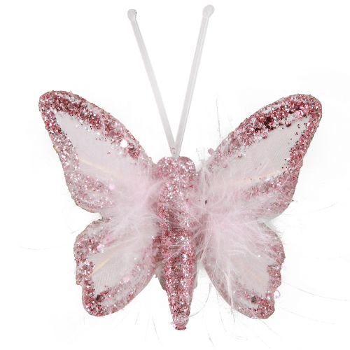 Clip décoration papillon plume rose blanc 5x4,5cm 4 pcs