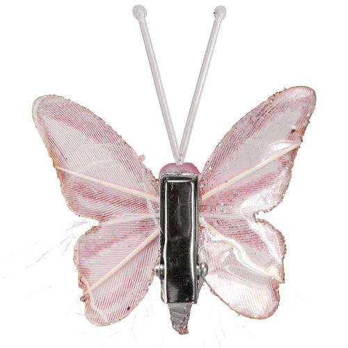 Article Clip décoration papillon plume rose blanc 5x4,5cm 4 pcs