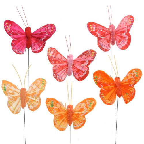 Floristik24 Papillon plume orange-rouge 5cm 24pcs