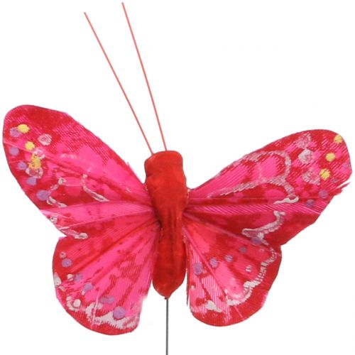 Article Papillon plume orange-rouge 5cm 24pcs