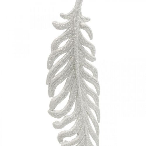 Article Plumes à accrocher, décoration de sapin de Noël, plumes décoratives à paillettes, mariage blanc L19cm 12pcs