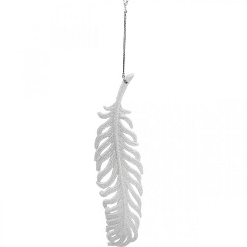 Article Plumes à accrocher, décoration de sapin de Noël, plumes décoratives à paillettes, mariage blanc L19cm 12pcs