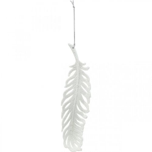 Article Plumes à accrocher, décoration de sapin de Noël, plumes décoratives à paillettes, mariage blanc L19cm 12pcs