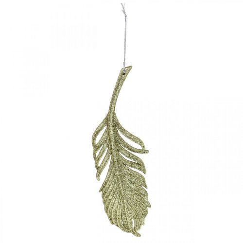Article Plumes décoratives, décorations d'arbre à paillettes, décorations de l'avent, plumes à suspendre dorées L22cm 12pcs