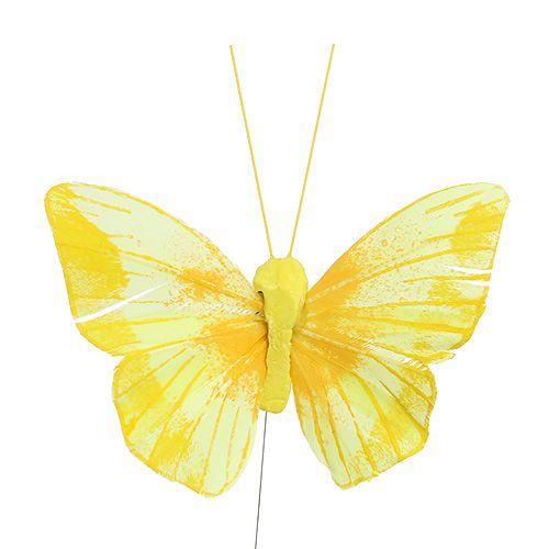 Article Papillon de plumes 10cm jaune 12P