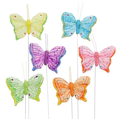 Floristik24 Papillon de plumes 6cm multicolore 24P