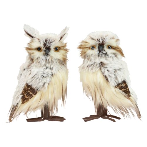 Décoration chouette figurines de chouettes, décoration animaux de la forêt 21/22cm blanc-marron lot de 2