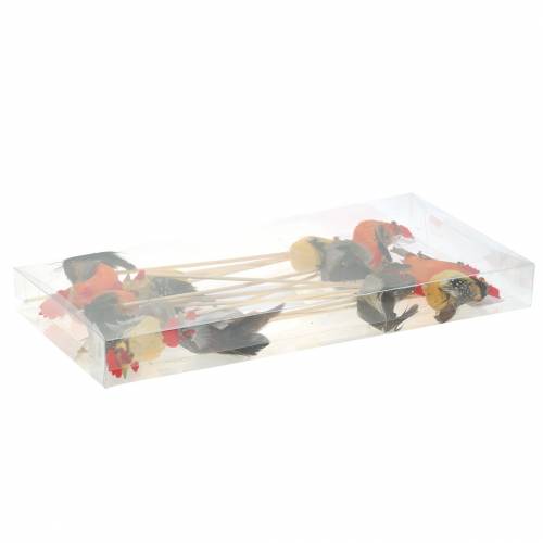 Floristik24 Coq avec vraies plumes sur bâton orange, jaune, marron assorti H5-6cm 12 pcs
