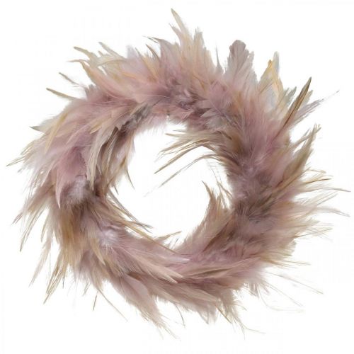 Floristik24 Couronne de plumes déco rose, marron-rouge Ø16,5cm plumes véritables