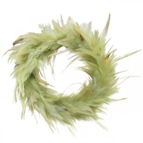 Floristik24 Couronne de plumes déco verte Ø16cm véritable couronne de plumes décoration printanière