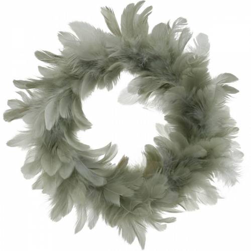 Floristik24 Couronne de plumes déco Pâques grise Ø16.5cm vraies plumes