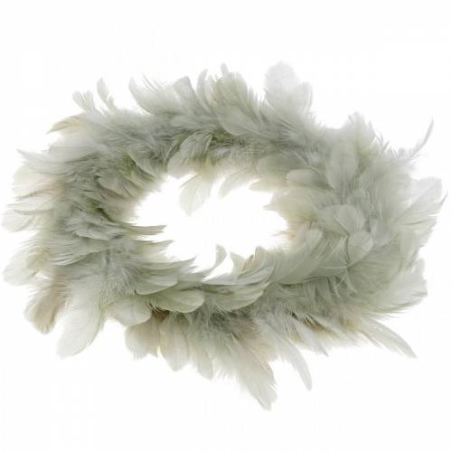 Floristik24 Couronne de plumes déco Pâques grise Ø16.5cm vraies plumes
