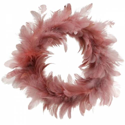 Floristik24 Décoration de Pâques couronne de plumes vieux rose Ø25cm décoration printanière