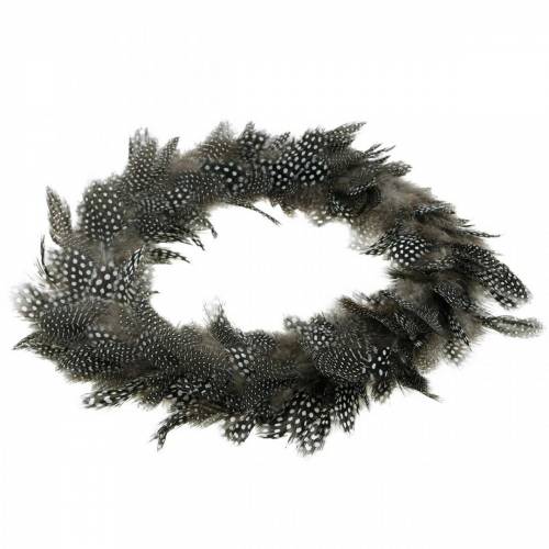 Floristik24 Couronne de plumes pintade Plumes réelles Ø35cm Décoration de Pâques Décoration de printemps