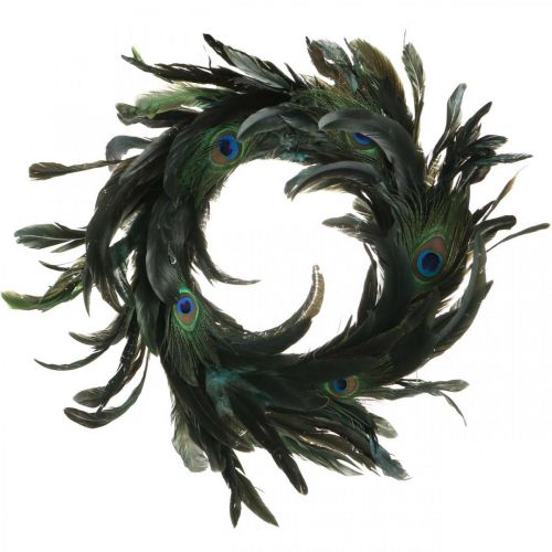 Floristik24 Couronne de plumes de paon couronne décorative en véritables plumes de paon Ø30cm