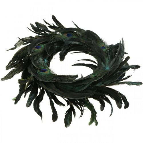 Floristik24 Couronne de plumes de paon couronne décorative en véritables plumes de paon Ø30cm