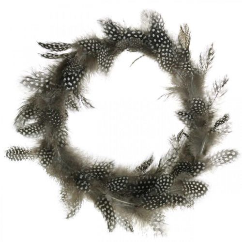 Floristik24 Couronne de plumes décoratives Couronne de vraies plumes de pintade Ø20cm 3 pièces