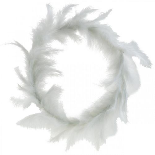 Floristik24 Couronne de plumes blanche Ø25cm Décoration de Pâques Couronne décorative de vraies plumes 2 pièces