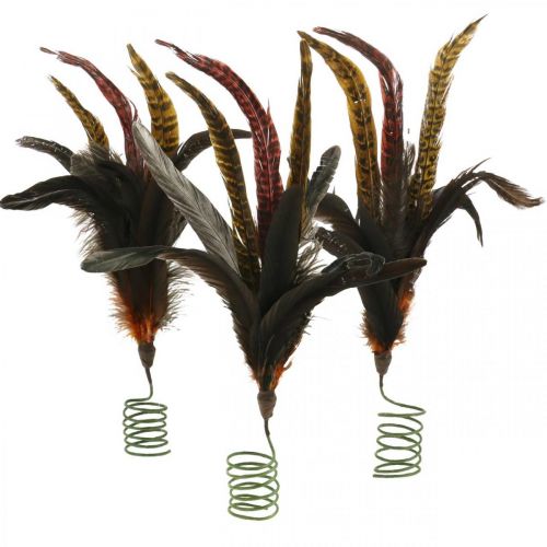 Article Décoration plumes colorées sur fil de fer déco printemps H35cm 3pcs