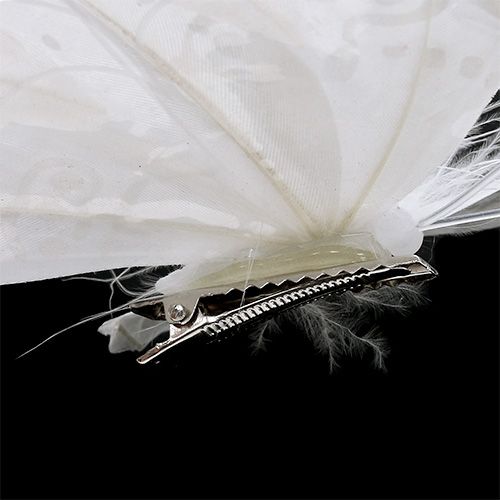Papillon de plumes 11,5cm avec clip Weiß 3P | Floristik24.be