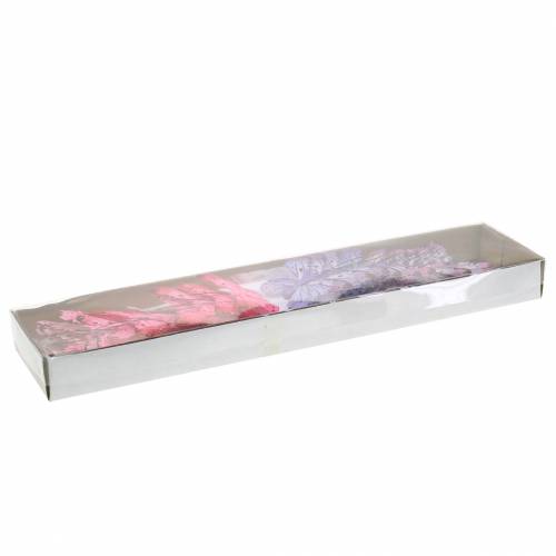 Floristik24 Plume papillon fil métallique rose, violet 7cm 12 p