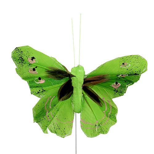 Article Papillon de plumes 8,5cm vert 12P