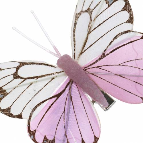 Article Papillon plume rose sur clip 6cm 10 pièces