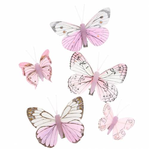Floristik24 Papillon plume rose sur clip 6cm 10 pièces