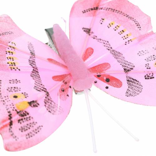 Floristik24 Papillon sur clip rose 6cm 10 pièces