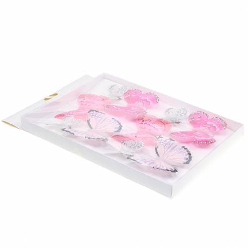 Floristik24 Papillon sur clip rose 6cm 10 pièces