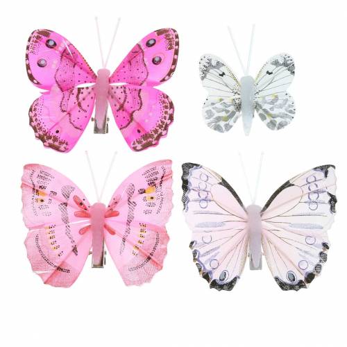 Floristik24 Papillon sur clip rose 6cm 10 pièces
