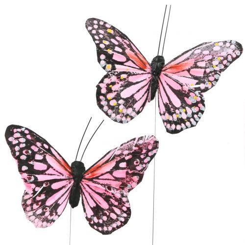 Floristik24 Papillon sur fil rose 11cm 12pcs