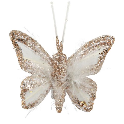 Floristik24 Papillons plumes sur clip or blanc 5cmx4,5cm 4 pcs