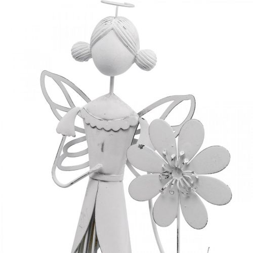 Floristik24 Fée des fleurs avec fleur, décoration printanière, lanterne en métal, fée des fleurs en métal blanc H40,5cm