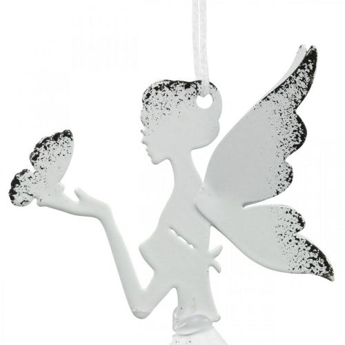 Article Pendentif Elfe Décoration Métal Blanc Ø6cm H9cm 4 Pcs