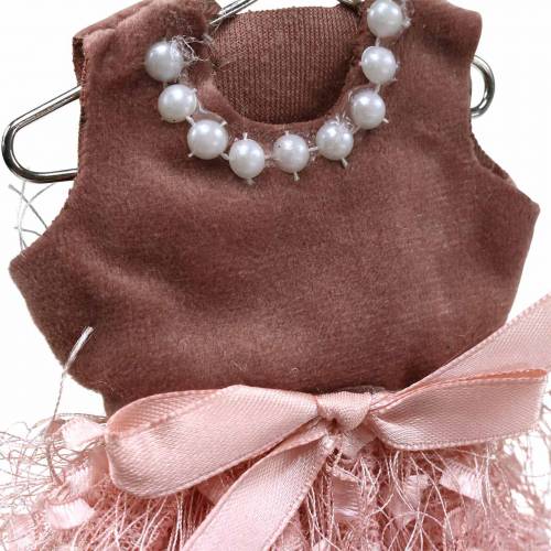Article Déco de Noël robe de lutin sur cintre rose, marron/crème 16cm 4 pièces assorties