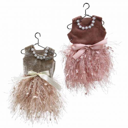 Floristik24 Décoration de Noël robe elfe sur cintre rose, marron / crème 16cm 4pcs