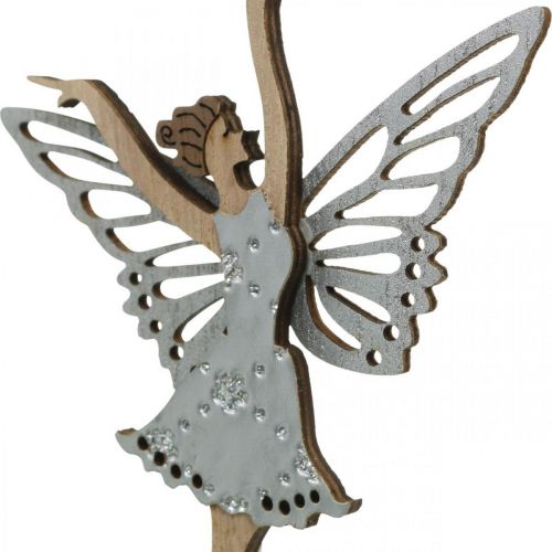 Floristik24 Bouchon fleur fée, printemps, elfe dansant, bouchon plante nature, argent, blanc 6pcs
