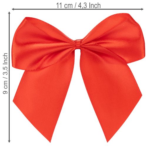 Nœud décoratif rouge, pré-noué pour le bricolage et l'emballage, 11 cm, 25 pièces | Floristik24.be