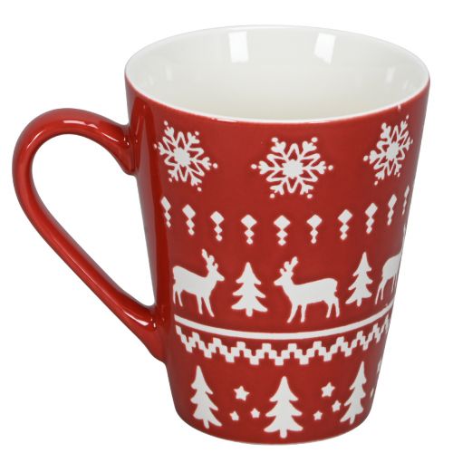 Floristik24 Mug de Noël festif motif rennes et sapin de Noël H10cm - rouge et blanc 2 pièces