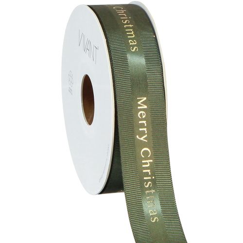 Ruban de Noël festif vert foncé avec inscription dorée &quot;Joyeux Noël&quot;, largeur 25 mm, longueur 20 m