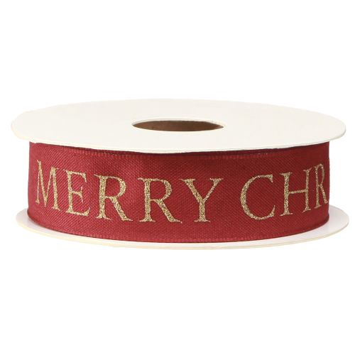 Article Ruban de Noël festif rouge avec inscription dorée "Joyeux Noël", largeur 25 mm, longueur 15 m