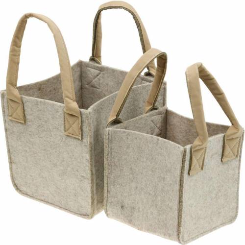 Floristik24 Jardinière en feutre beige feutre, panier en feutre avec poignées, décoration en feutre, lot de 2