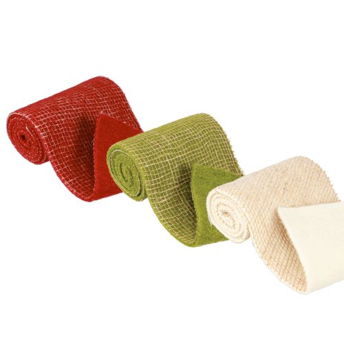 Floristik24 Ruban feutre grille de jute vert rouge blanc 15x100cm 3 pièces