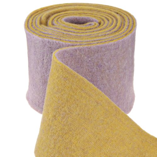 Ruban feutre, ruban pot, ruban laine bicolore jaune moutarde, violet 15cm 5m