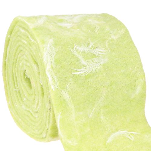 Floristik24 Ruban de feutre, ruban de laine, tissu décoratif, plumes vert clair, feutre de laine, 15 cm, 5 m